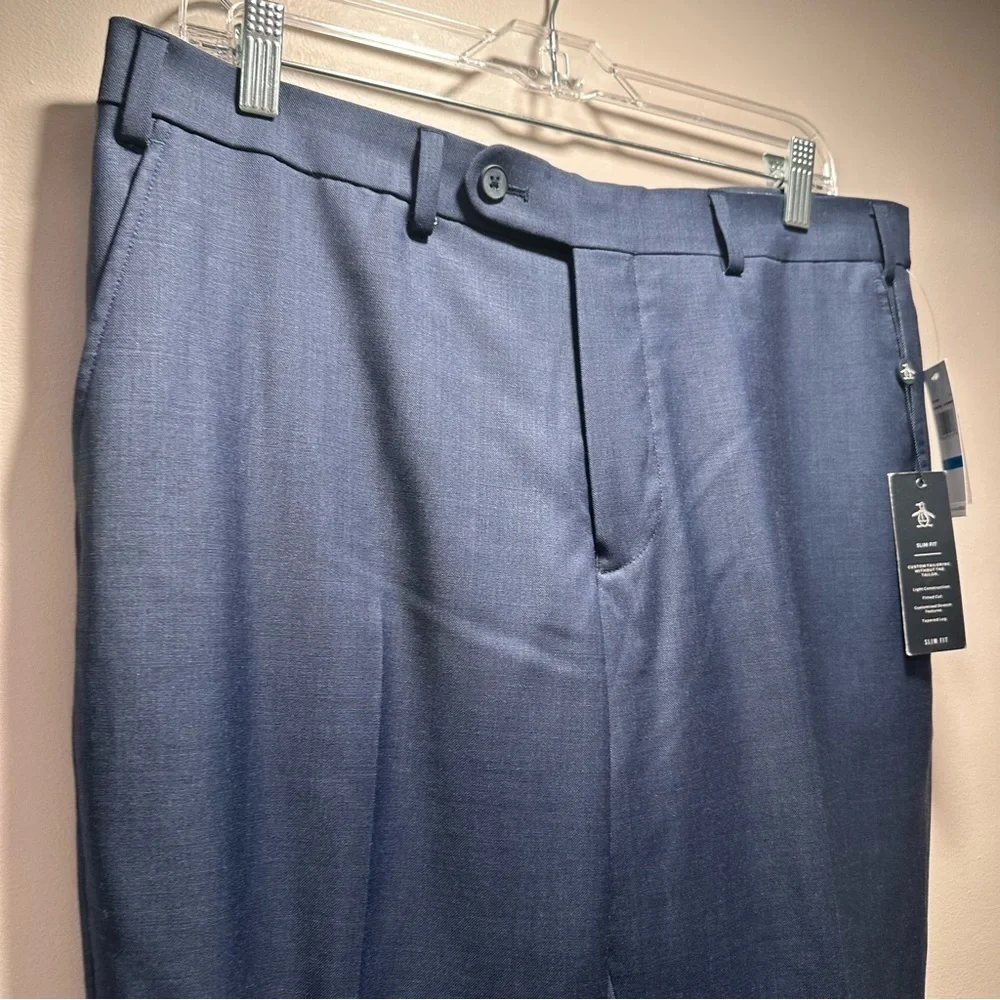 NWT Original Penguin Men’s Dress Pants Blue Shark Wool Slim Fit Stretch 36x32